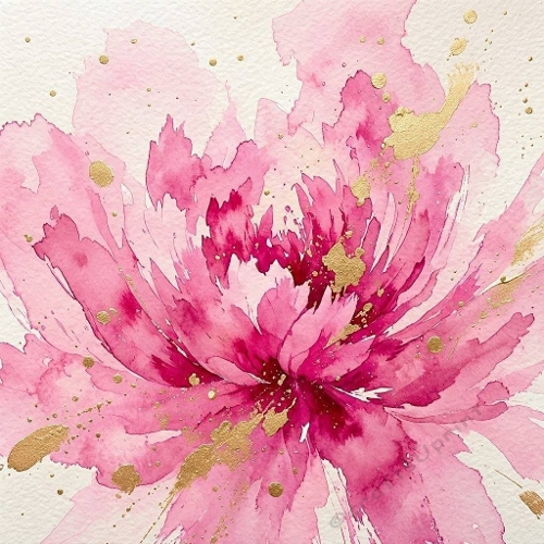 Pink Gold Watercolor Flower Bloom Illustration