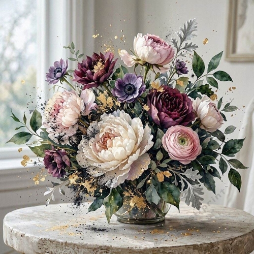 Elegant Watercolor Floral Vase Arrangement Illustration