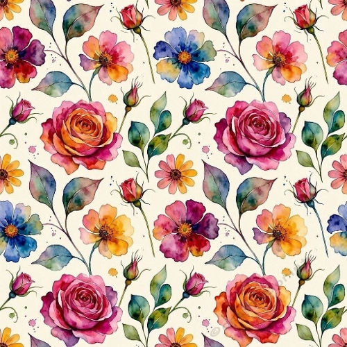 Colorful Watercolor Floral Seamless Pattern Illustration