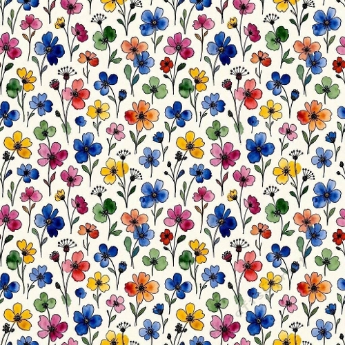 Whimsical Watercolor Flowers Seamless Pattern Illustration