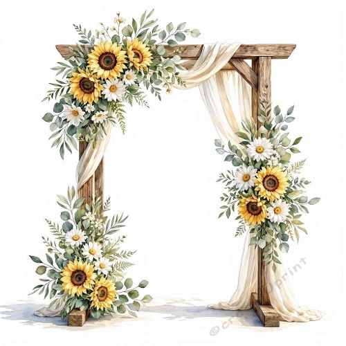 Sunflower Wedding Arch Watercolor Rustic Floral Illustration