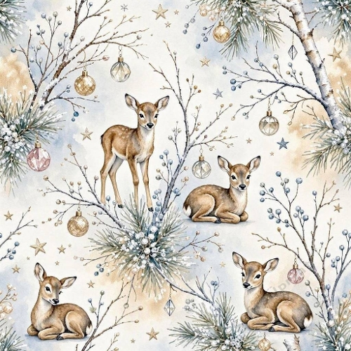 Winter Deer Watercolor Pattern Festive Woodland Seamless Design