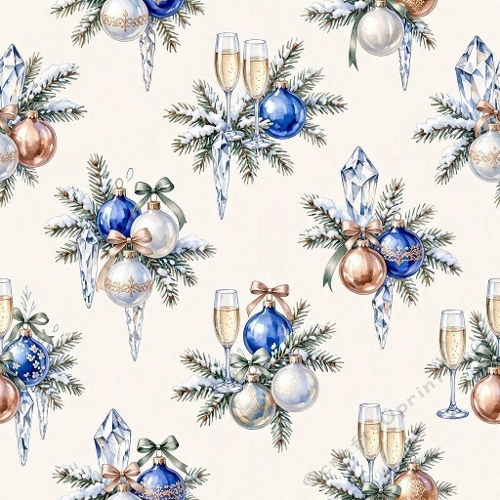 Holiday Ornaments and Champagne Watercolor Winter Seamless Design