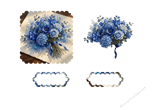 3D Blue Floral Bouquet Topper Elegant Watercolor Arrangement