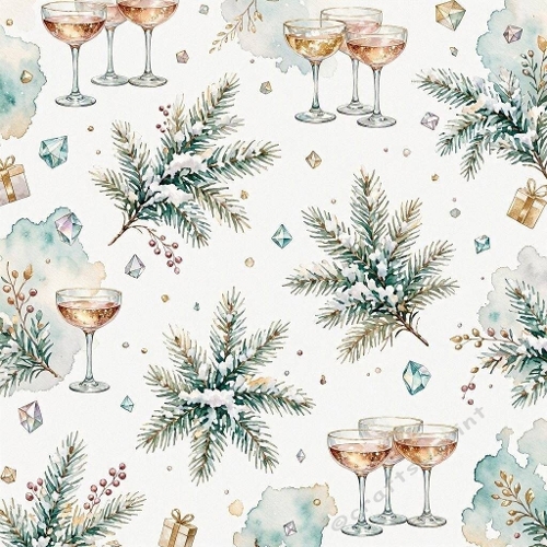 Champagne Celebration Winter Watercolor Snowy Branches Pattern