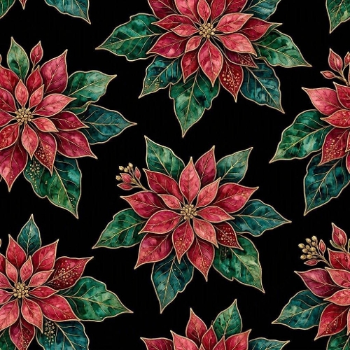 Red and Green Poinsettia Gold Outline Pattern 1024x1024 JPEG