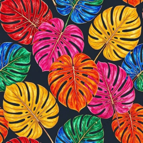 Bright Multicolor Monstera Tropical Pattern 1024x1024 JPEG