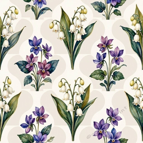 Lily of the Valley and Violet Botanical Pattern 1024x1024 JPEG