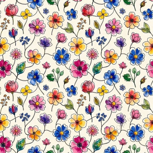 Bright Multicolor Hand‑Drawn Floral Pattern 1024x1024 JPEG