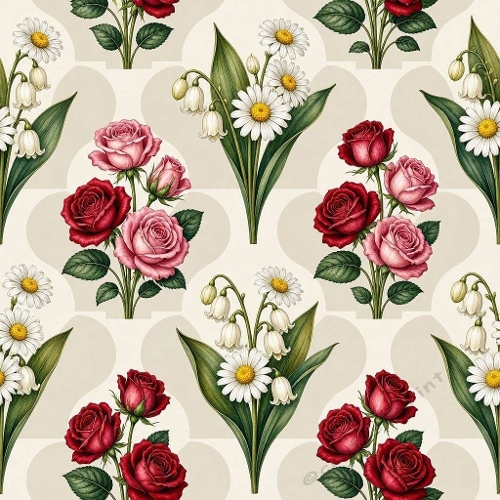 Roses Daisies and Lily of the Valley Floral Pattern 1024x1024 JPEG