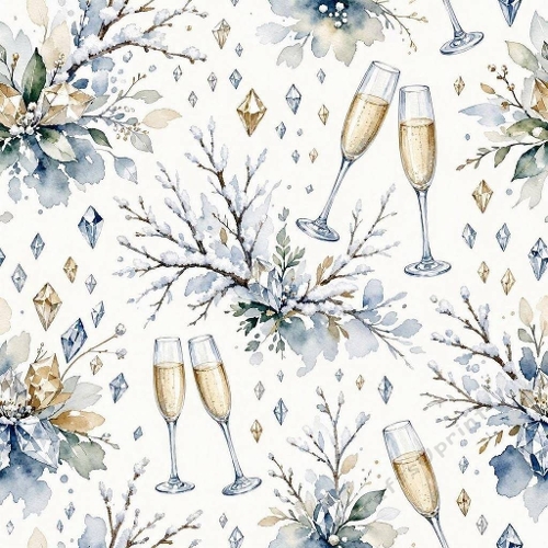 Watercolor Champagne Winter Celebration Pattern 1024x1024 JPEG