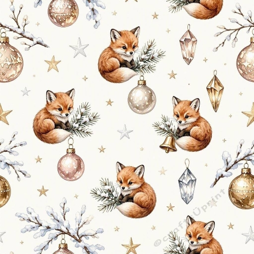 Cozy Winter Foxes Seamless Pattern Cute Snowy Forest Animals & Festive Ornaments
