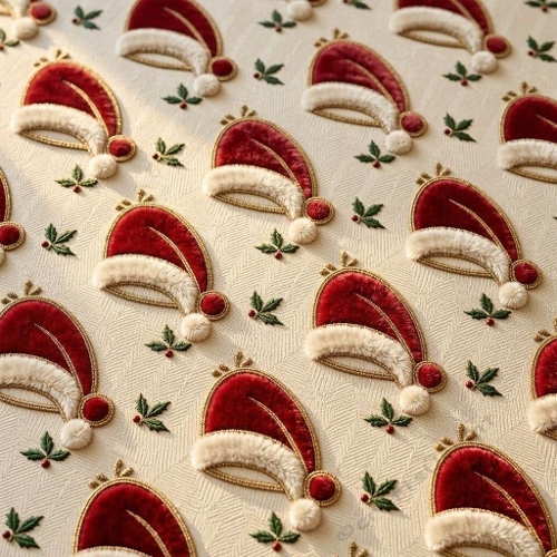 Red Santa Hats and Holly Christmas Pattern 1024x1024 JPEG