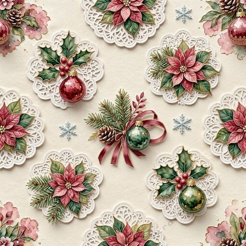 Festive Lace Doilies Poinsettia and Holly Christmas Pattern 1024x1024 JPEG