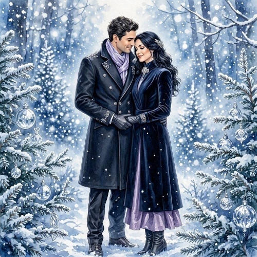 Romantic Winter Couple Snowy Forest Pattern 1024x1024 JPEG