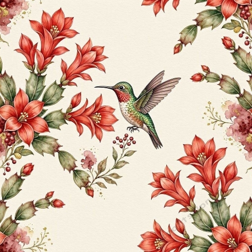 Hummingbird Red Floral Nature Pattern 1024x1024 JPEG