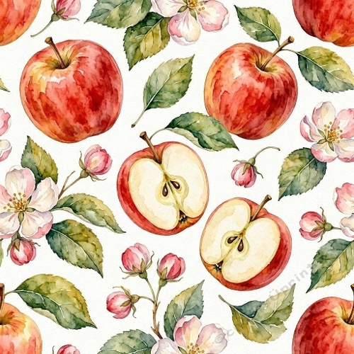 Watercolor Apples Blossoms Botanical Fruit Pattern 1024x1024 JPEG
