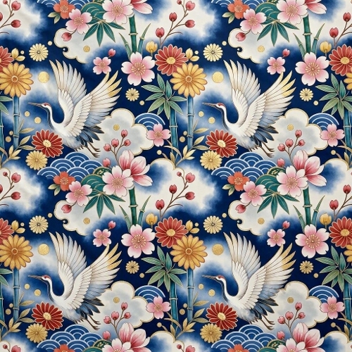 Japanese Cranes Sakura Chrysanthemum Bamboo Pattern 1024x1024 JPEG