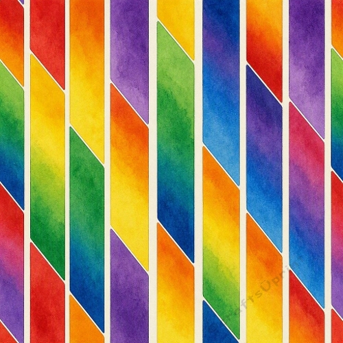 Rainbow Geometric Pattern | Colorful Parallelogram Design on White | Modern Abstract Aquarelle Style