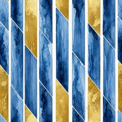 Blue Watercolor & Gold Geometric Pattern | Modern Parallelogram Design | Elegant Abstract Aquarelle