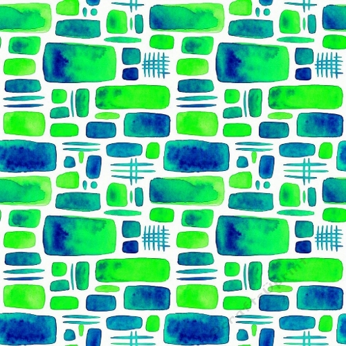 Blue & Green Watercolor Geometric Pattern | Abstract Shapes on White | Modern Artistic Design