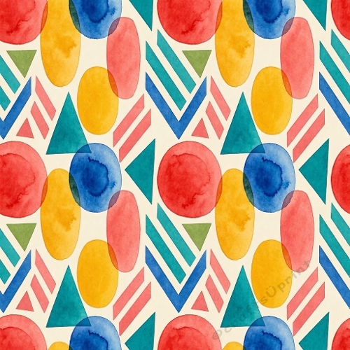 Colorful Watercolor Geometric Pattern | Circles, Ovals & Triangles | Modern Abstract Aquarelle Design