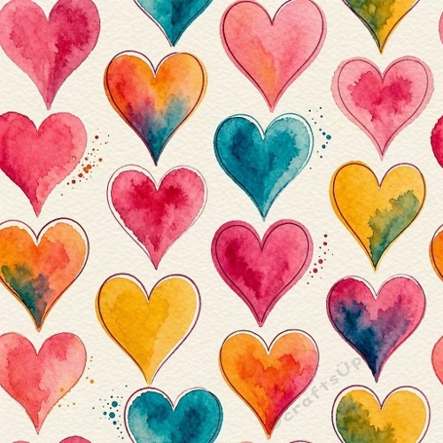 Colorful Watercolor Hearts Pattern | Rainbow Aquarelle Love Motif | Soft Textured Background