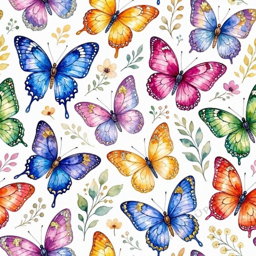 Colorful Butterflies Watercolor Floral Nature Pattern 1024x1024 JPEG