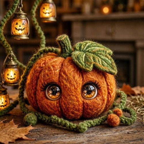 Wool Pumpkin Glow – Plush Autumn Charm & Lantern Light Magic (8K)