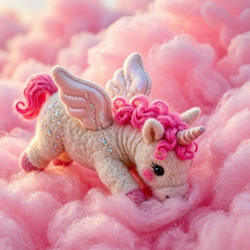 Wool Unicorn Bubblegum Blast – Cream Plush Unicorn, Sparkle Wings & Pastel Dream Chaos (8K)