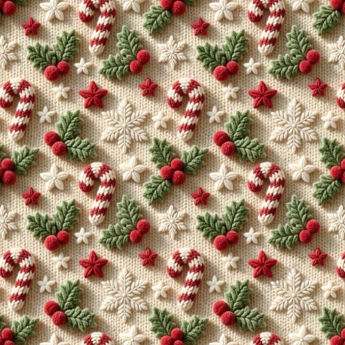 Seamless Wool Christmas Icons – Plush Candy Loops & Cozy Holiday Sparkles (8K)