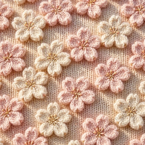Pastel Wool Cherry Blossom Pattern Blush Cream Soft Glow Seamless Printable