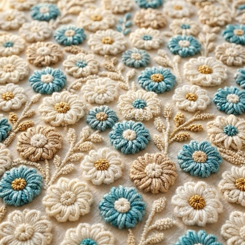 Neutral‑Tone Wool Flower Pattern Ivory Blue Cozy Seamless Printable