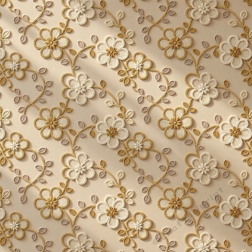 Asian‑Style Crochet Blossom Pattern Neutral Beige Ivory Muted Gold Seamless Printable