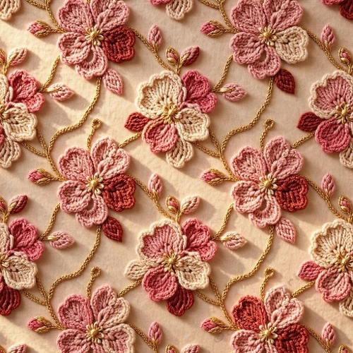 Vivid Wool Cherry Blossom Pattern Soft Pink Gold Glow Seamless Premium Printable