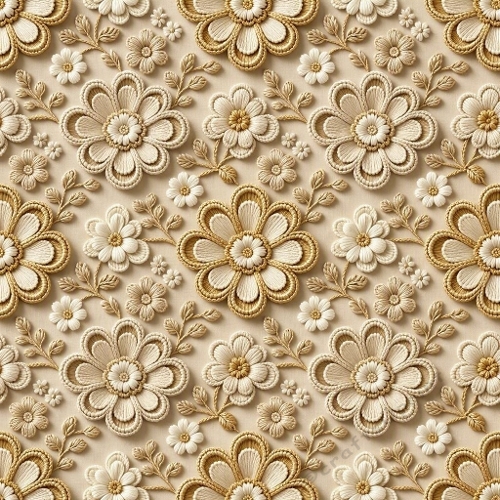 Asian‑Style Crochet Blossom Pattern Neutral Beige Ivory Muted Gold Seamless Printable