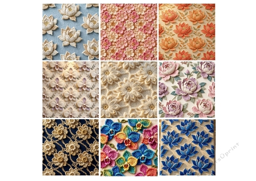 Luxury Floral Textile Embroidery & Crochet Kit – Set of 9 Premium 1024×1024 Designs