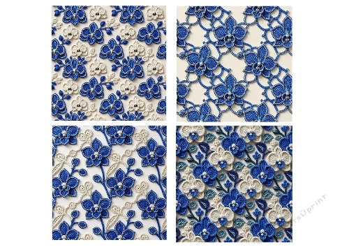 Blue & White Floral Lace Textile Kit – Set of 4 Premium 1024×1024 Designs
