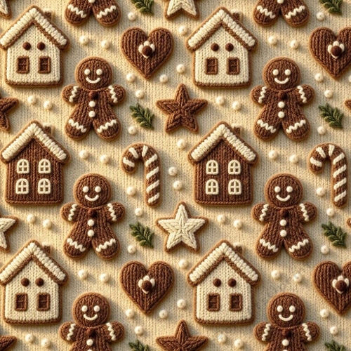 Gingerbread Wool Pattern Warm Brown Cream Soft Glow Seamless Cozy Holiday Design