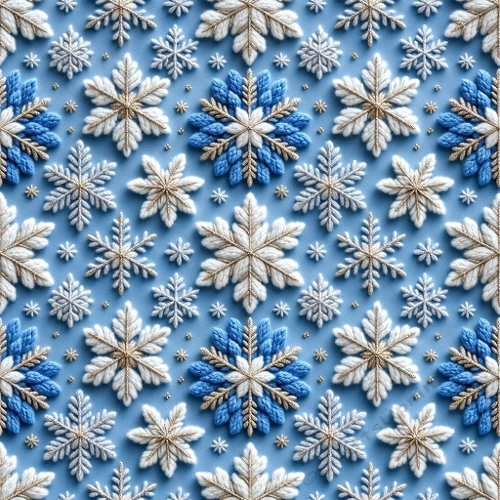 Sparkling Wool Snowflake Pattern Gold Accents Icy Palette Seamless Elegant Winter Design