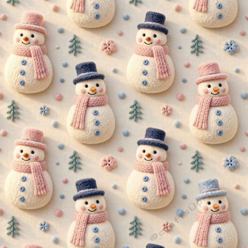 Cozy Wool Snowman Pattern Pastel Winter Accents Seamless Luxury Holiday Design