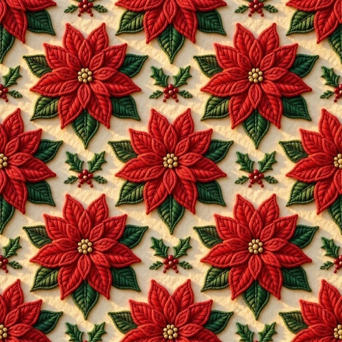 Vivid Red Wool Poinsettia Pattern Golden Accents High‑Definition Seamless Premium Christmas Design