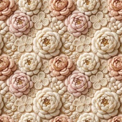 Cream & Blush Wool Floral Pattern Golden Accents High‑End Seamless Luxury Textile Design