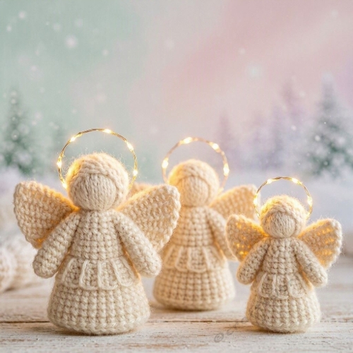 Crochet Angels Cream Wool Halo Lights Soft Winter Glow Premium 1024x1024 Christmas Craft Background