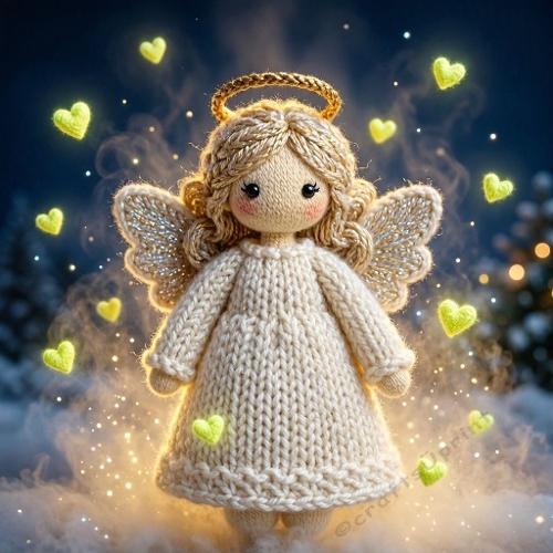 Heavenly Crochet Angel – Golden Halo & Neon‑Heart Christmas Radiance (8K)