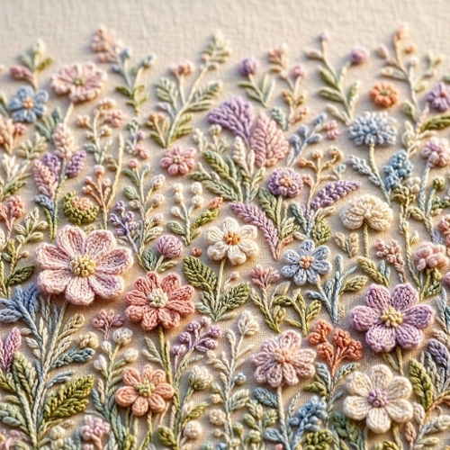 Enchanted Pastel Wool Meadow – 3D Textured Wildflower Tapestry (8K Seam