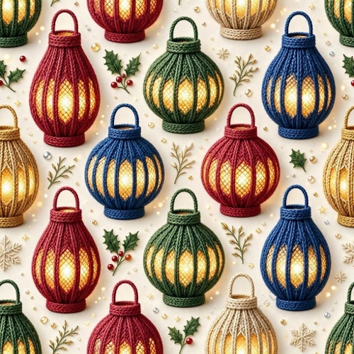 Knitted Lantern Pattern Golden Stars Warm Glow Festive Wool Textures Holiday Motifs Premium 1024x1024 Design