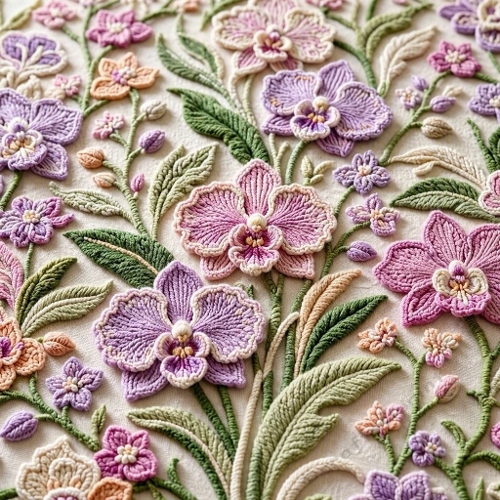 Imperial Orchid Wool Bloomscape – 3D Crochet Petals & Tropical Jade Leaves 