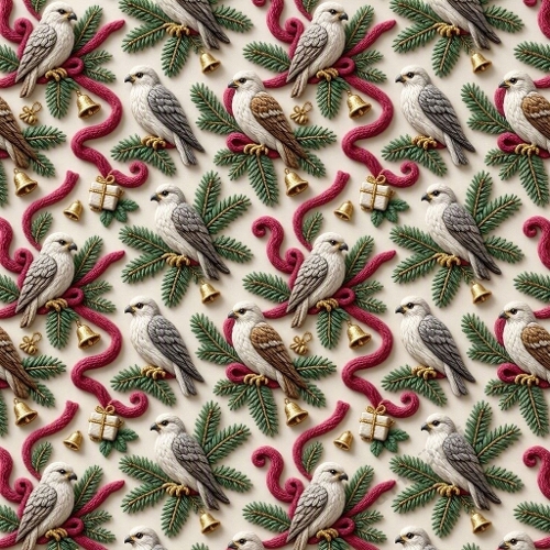 Golden Wool Royal Eagles – 3D Festive Stars & Emerald Ribbon Holiday Pattern