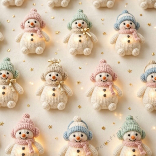 Seamless Aquarelle Knitted Snowman Pattern Pastel Wool Accessories Soft Glow Winter Candy Cute 8K Premium Design